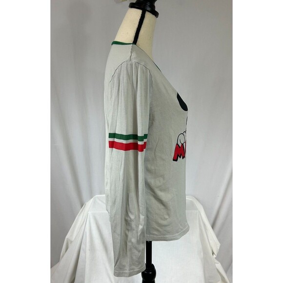DISNEY Mickey Mouse Long-Sleeved Gray T-Shirt-Christmas Green/Red-Women's Sz M - Picture 5 of 9